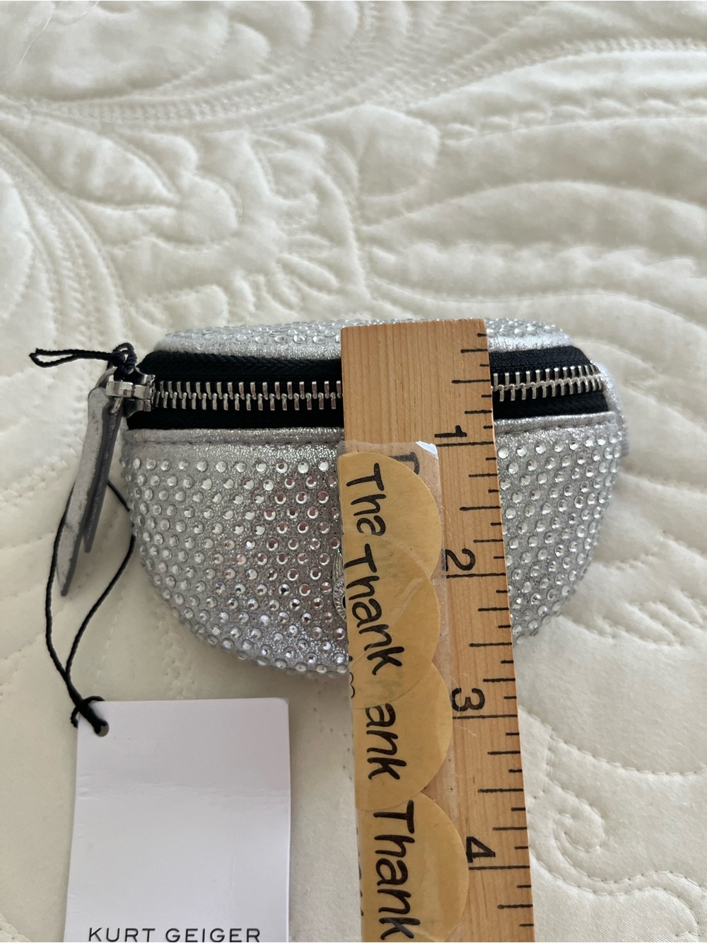 Kurt Geiger Silver Crystal Mini Coin Pouch Kensington Pebbled Faux Leather Wrist - Picture 6 of 7